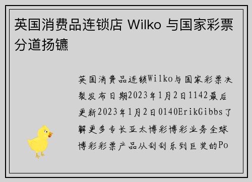 英国消费品连锁店 Wilko 与国家彩票分道扬镳 
